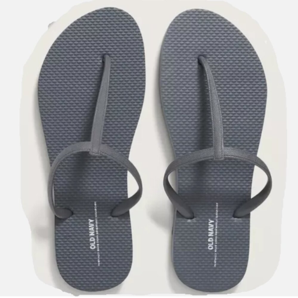 NEW Old Navy Plant-Based T-Strap Flip-Flops Sandals Dark Gray Women 6 7 8